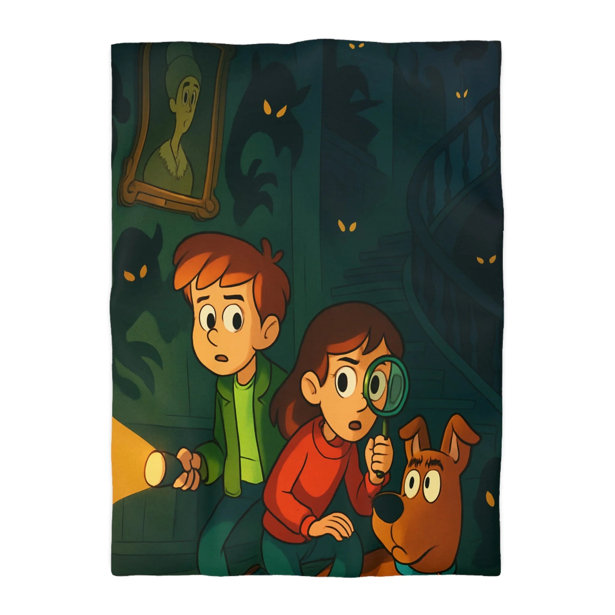 Housse de Couette Mystère Enfantine avec Chien Détective et Enfants Explorateurs