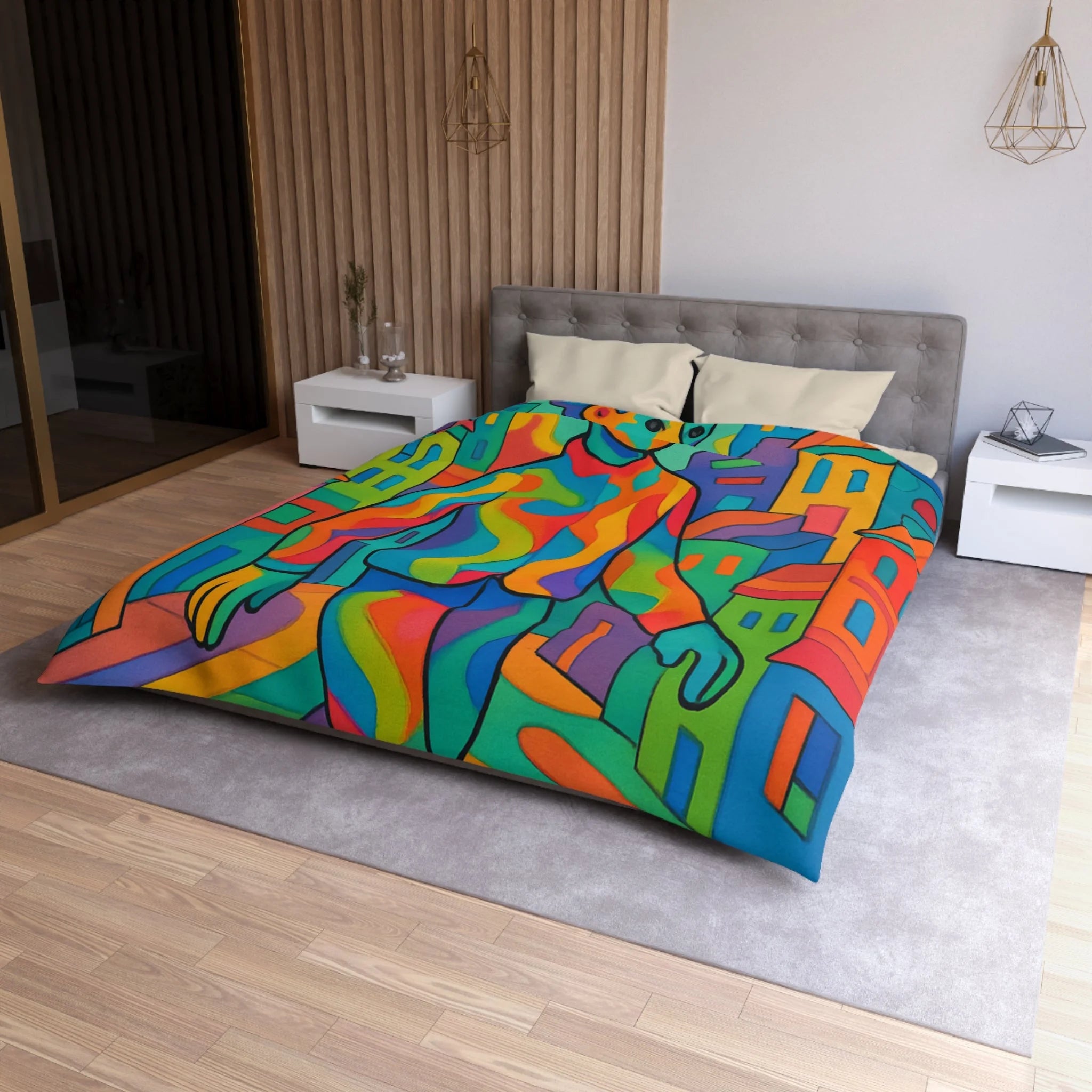 Housse de Couette Microfibre Motif Créatif Original Style Contemporain Chambre Élégante