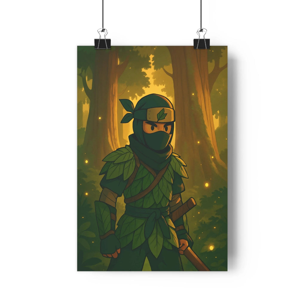 Poster décoratif ninja anime vert brun mystique forêt enchantée chambre aventure nature 30x46 cm