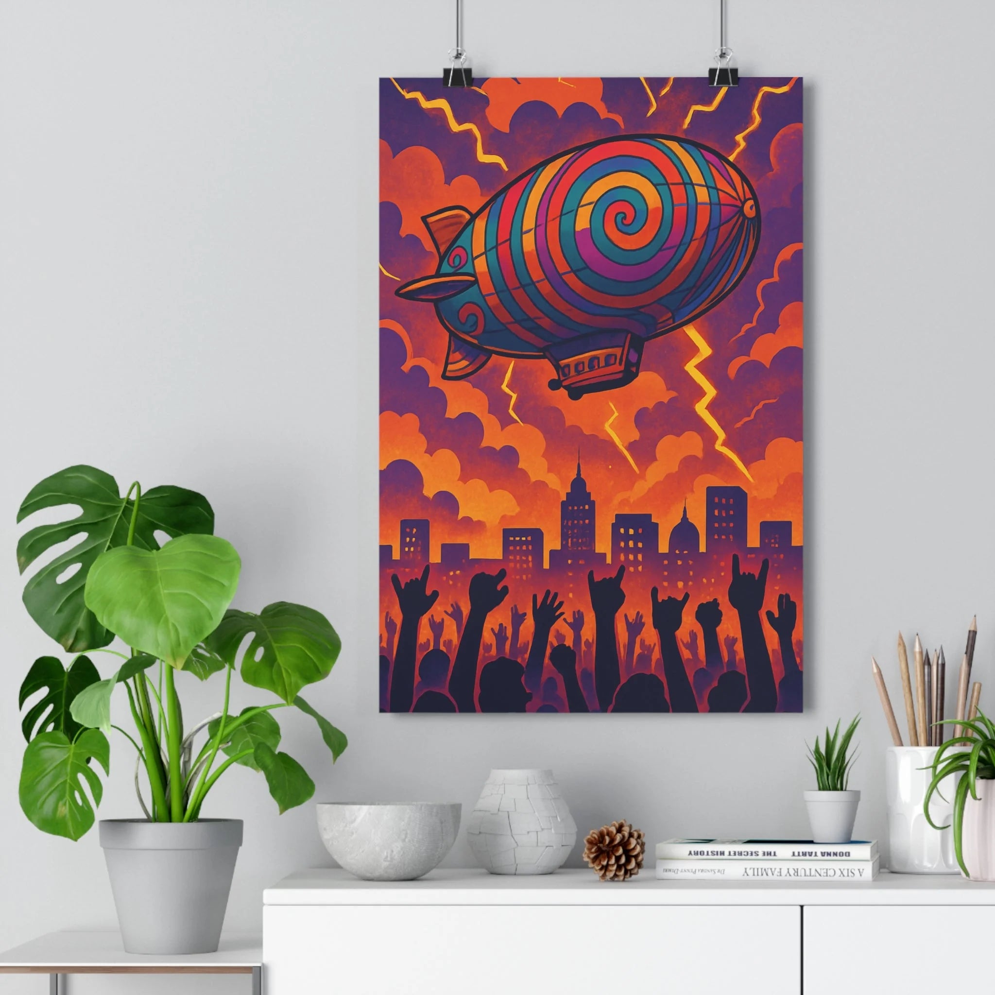 Poster décoratif psychédélique coloré moderne violet orange bleu salon chambre dynamique festival unique qualité