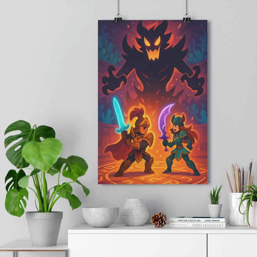 Poster décoratif épique bleu violet mystique héros chambre enfant aventure épée armure époustouflant 30x46