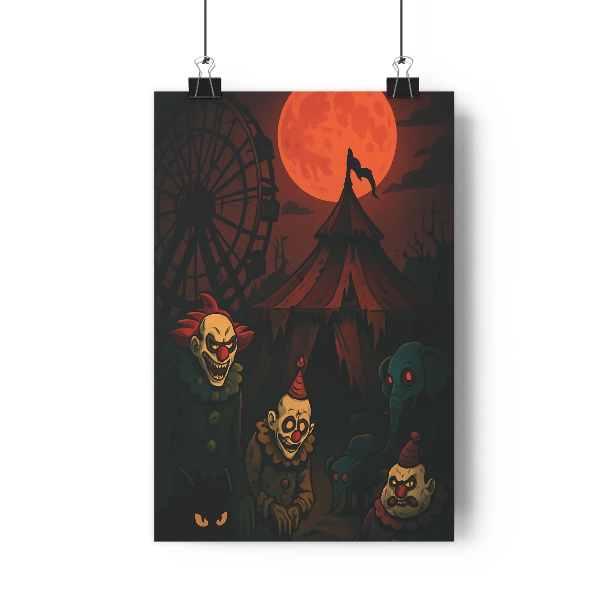 Poster décoratif dessin animé horreur clown sinistre rouge mystérieux chambre salon captivant ambiance Halloween