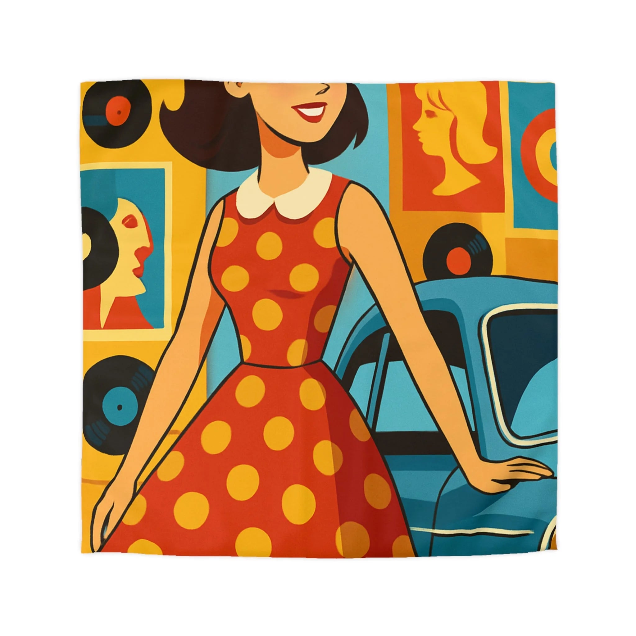 Housse de couette rétro colorée avec motifs années 60 style pop art vintage