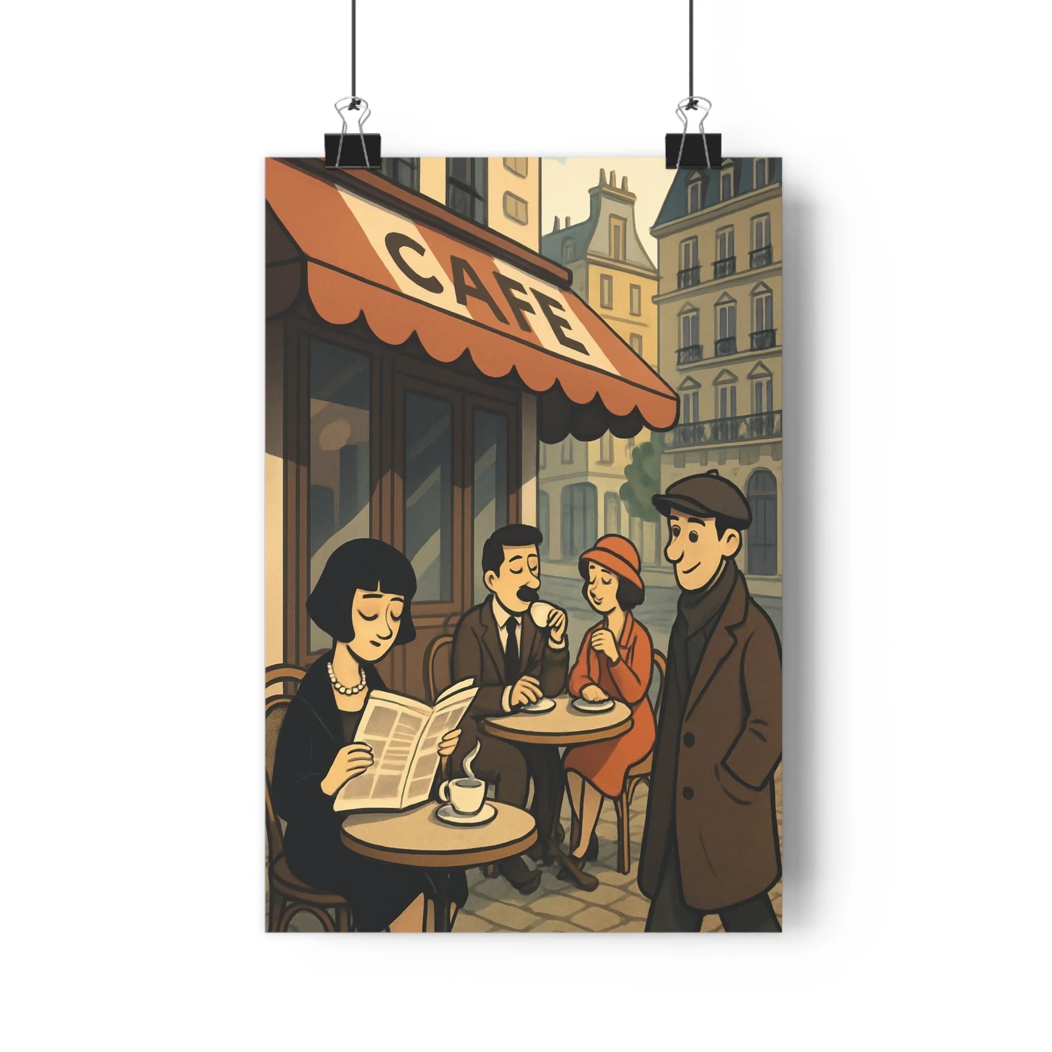 Poster décoratif vintage noir blanc cartoon nostalgique parisien salon chambre ambiance chaleureux tendance unique