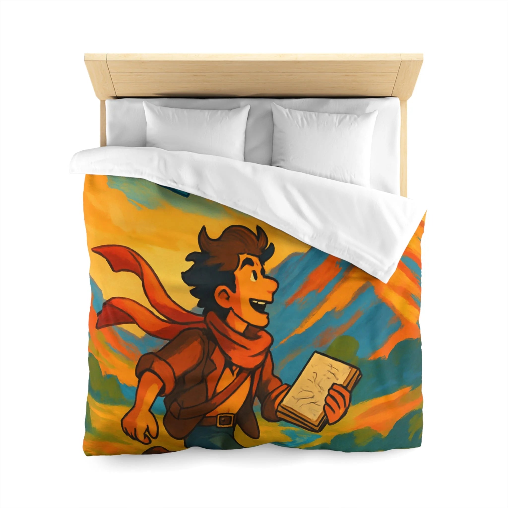 Housse de couette vibrante avec illustration de paysage montagnard et artiste joyeux