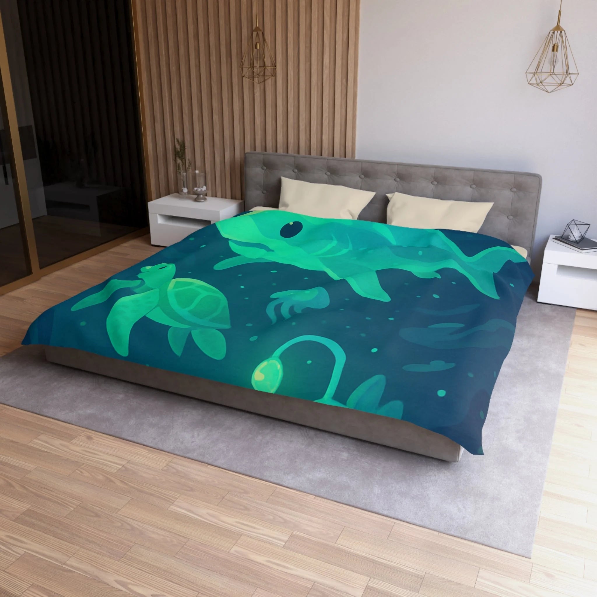 Housse de Couette Océan Lumineux avec Animaux Marins Amusants et Fantastiques Illustrés