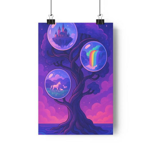 Poster décoratif surréaliste violet bleu féerique rêveur salon chambre enfant arbre magique 30x46 qualité