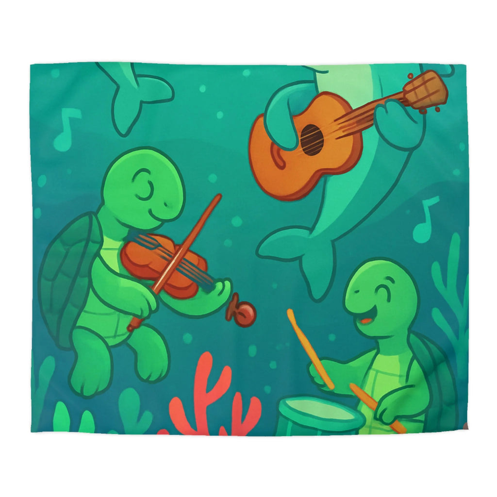 Housse de couette sous-marine avec dauphins et tortues jouant de la musique joyeuse