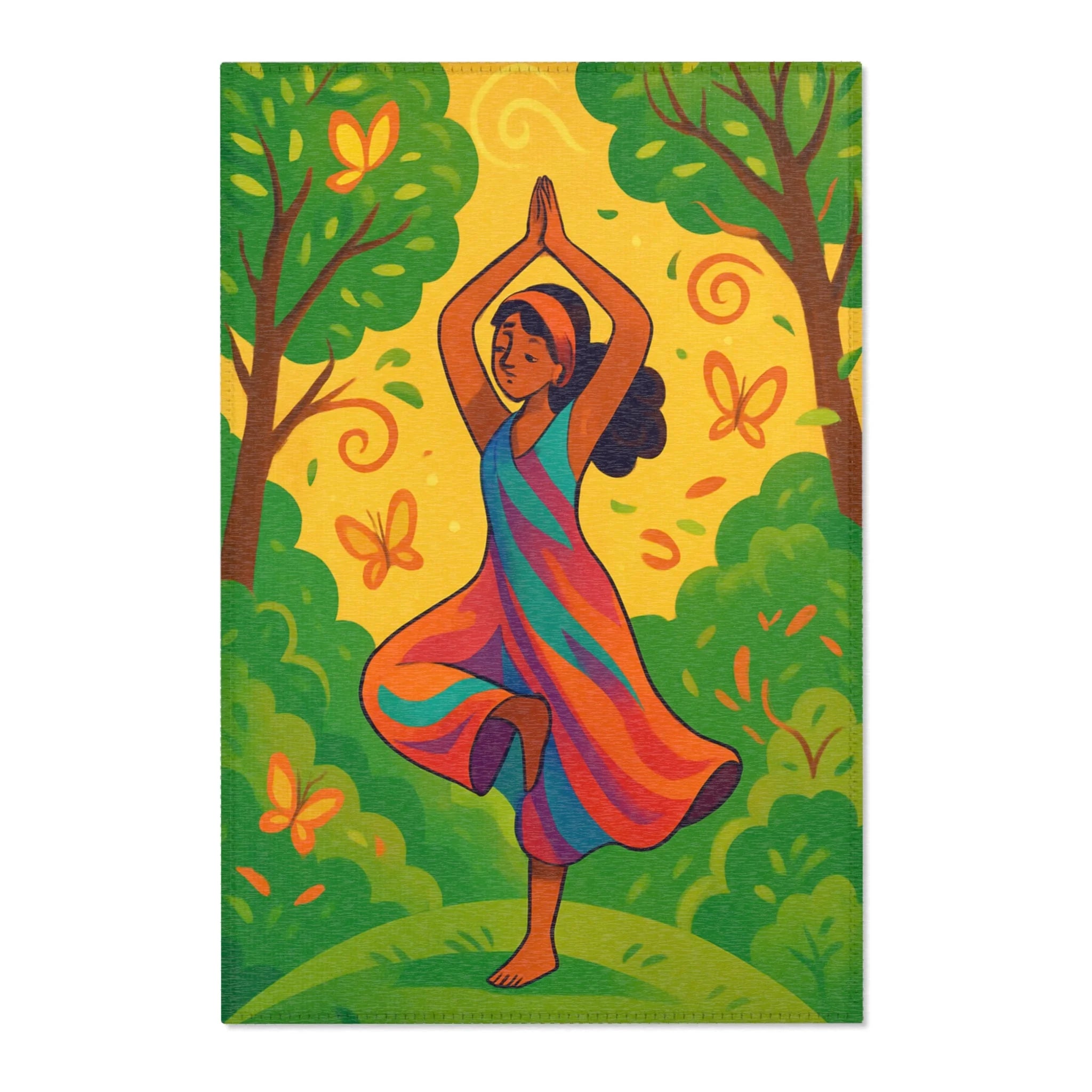Tapis en Coton avec Motif de Yoga et Nature pour Salon ou Chambre