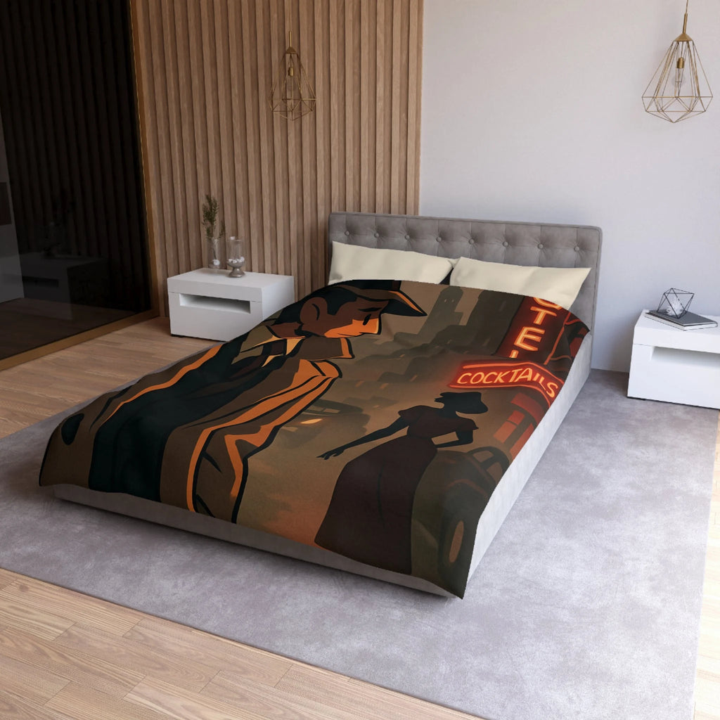 Housse de Couette Noir et Rouge, Design Rétro Vintage, Atmosphère de Film Noir