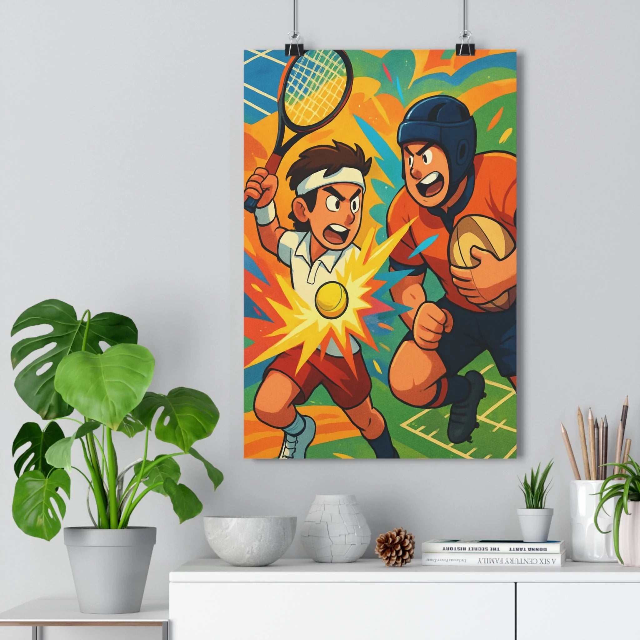 Poster décoratif anime sportif intense orange bleu vert chambre dynamique passion énergie murale tennis