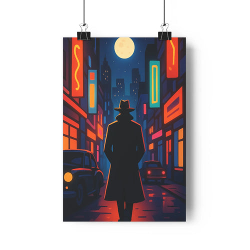 Poster décoratif silhouette urbaine néon bleu rouge orange cartoon chambre salon mystérieux 30x46 cm