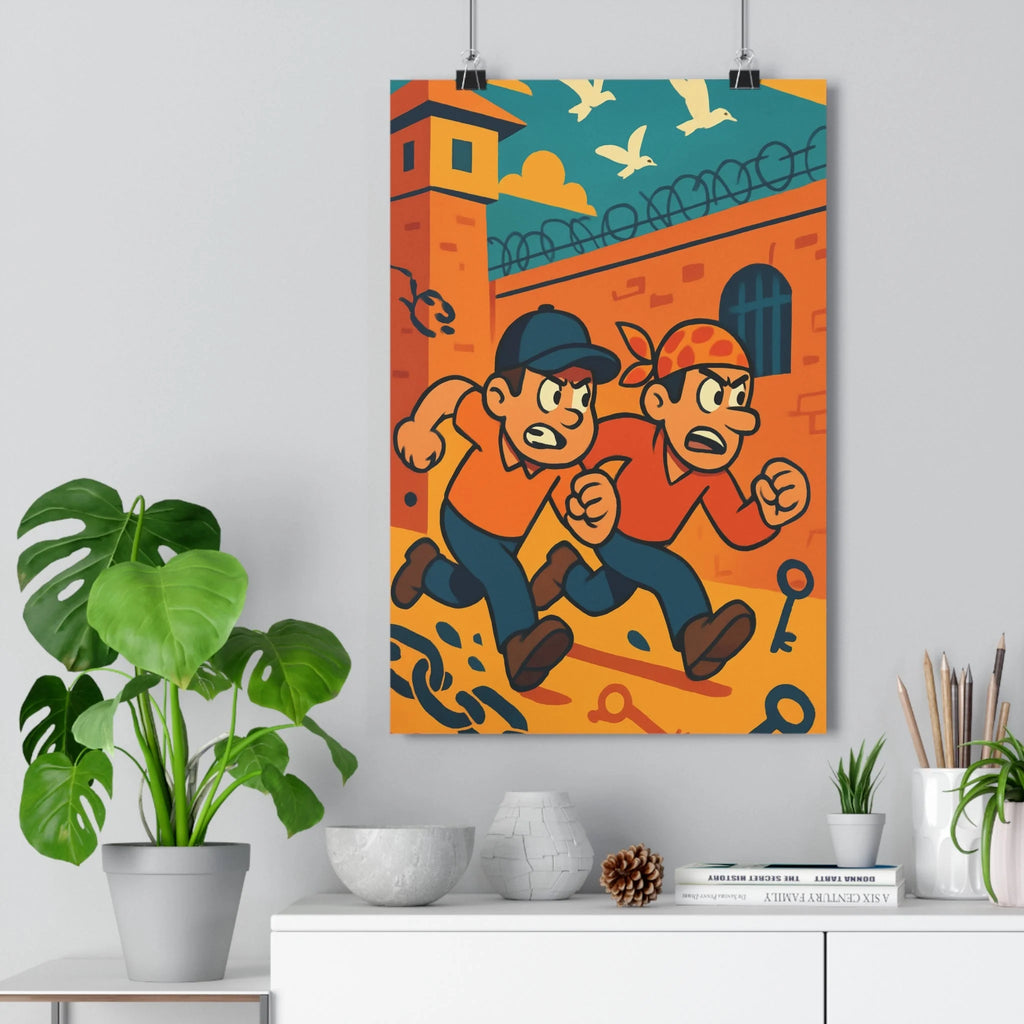 Poster décoratif anime évadés orange bleu aventure dynamique chambre salon moderne captivant vibrant contrasté