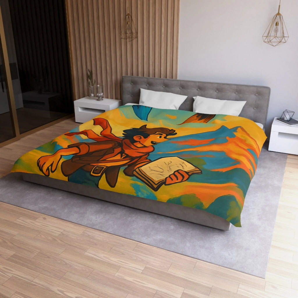 Housse de couette vibrante avec illustration de paysage montagnard et artiste joyeux