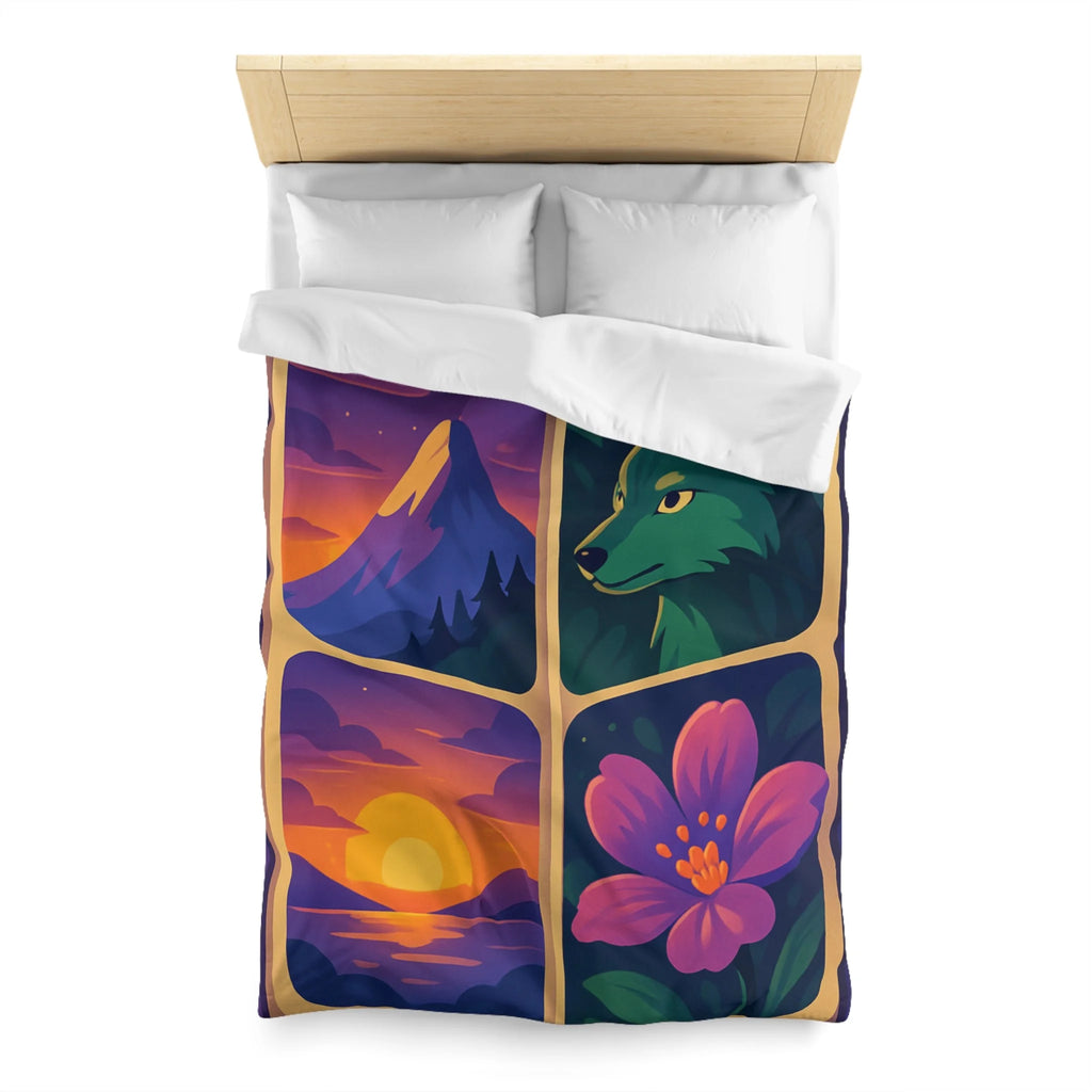 Housse de Couette Paysage Montagne Forêt Animale Florale Vibrante pour Chambre Moderne