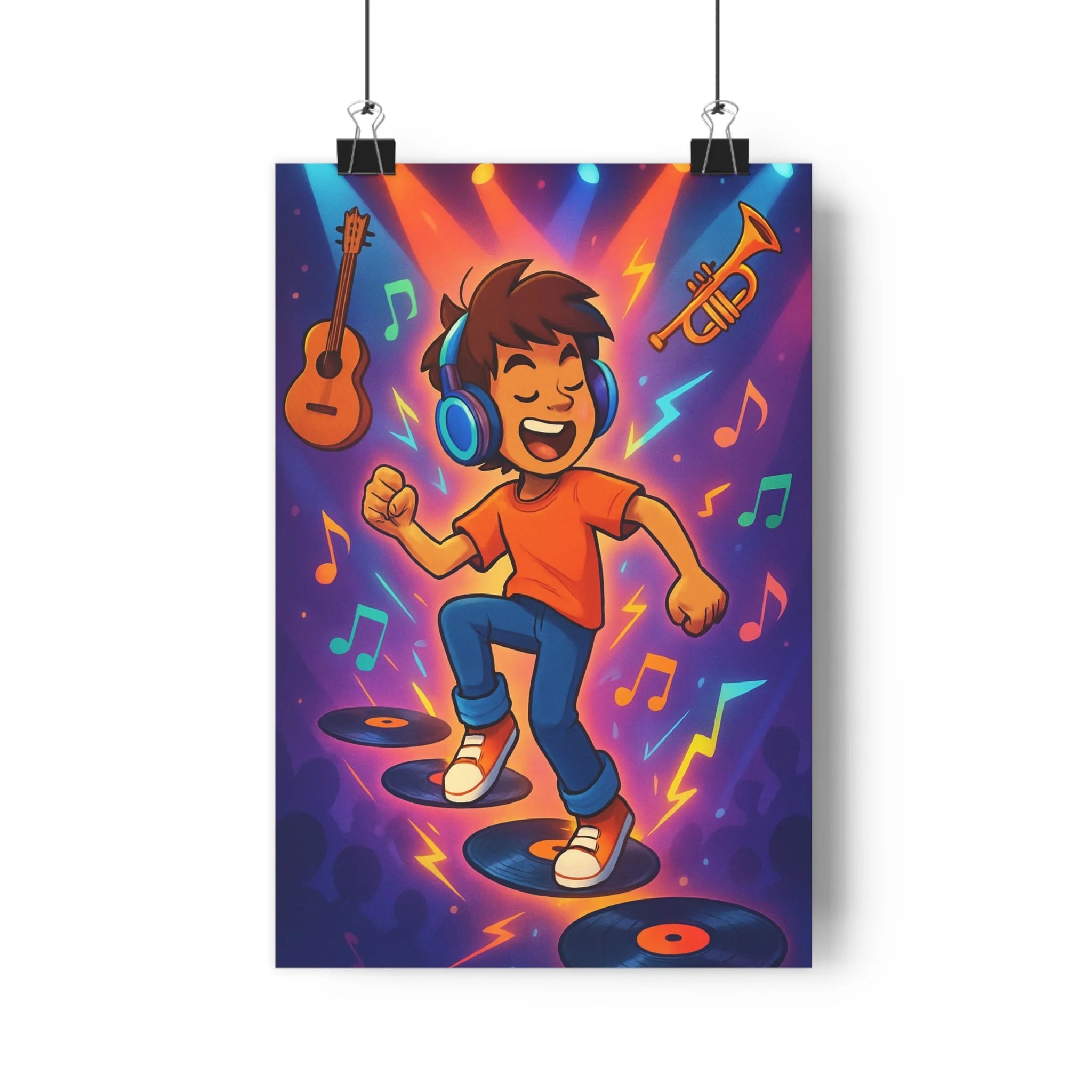 Poster décoratif animé vibrant couleurs vives guitare trompette danse joyeux chambre salon 30x46 cm