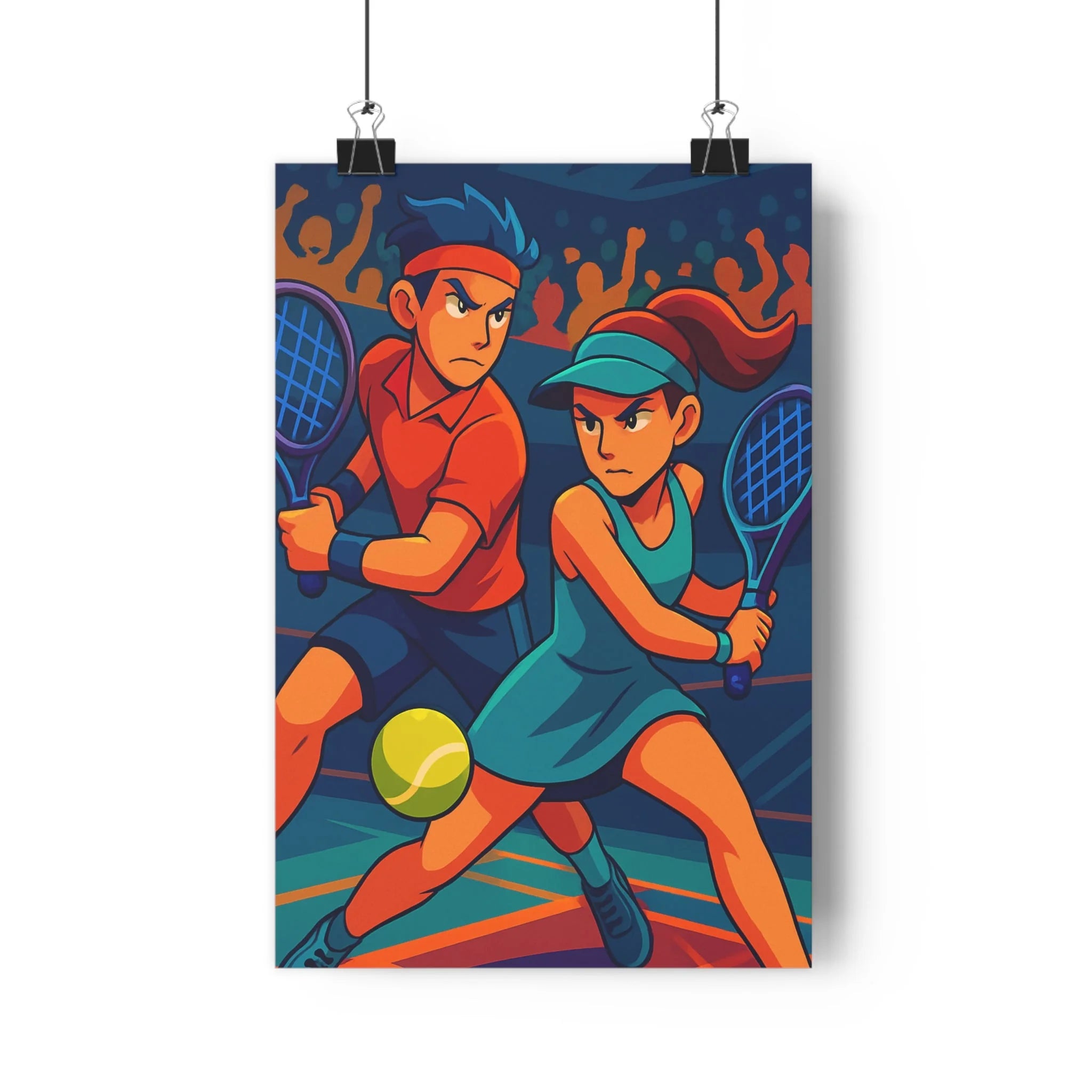 Poster décoratif cartoon dynamique orange bleu vert salon bureau énergie tennis sportif unique qualité