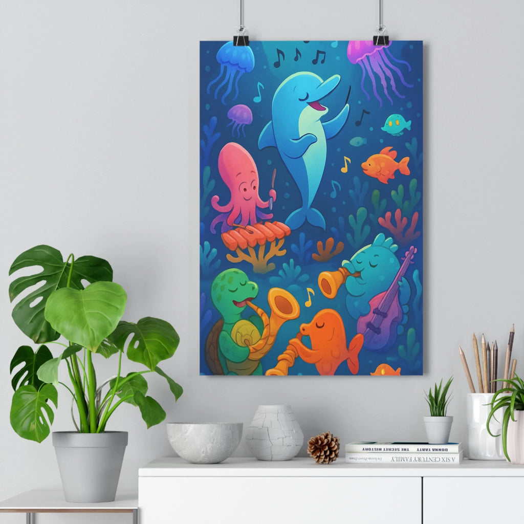 Poster décoratif musical océan bleu rose enfant chambre dynamique joyeux créatif vibrant unique tendance