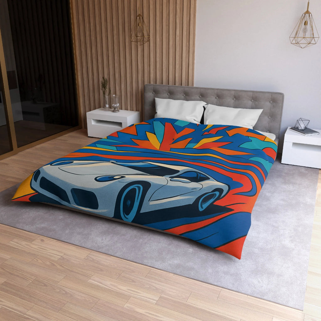 Housse de couette voiture sportive dynamique avec explosion de couleurs vives et éclatantes