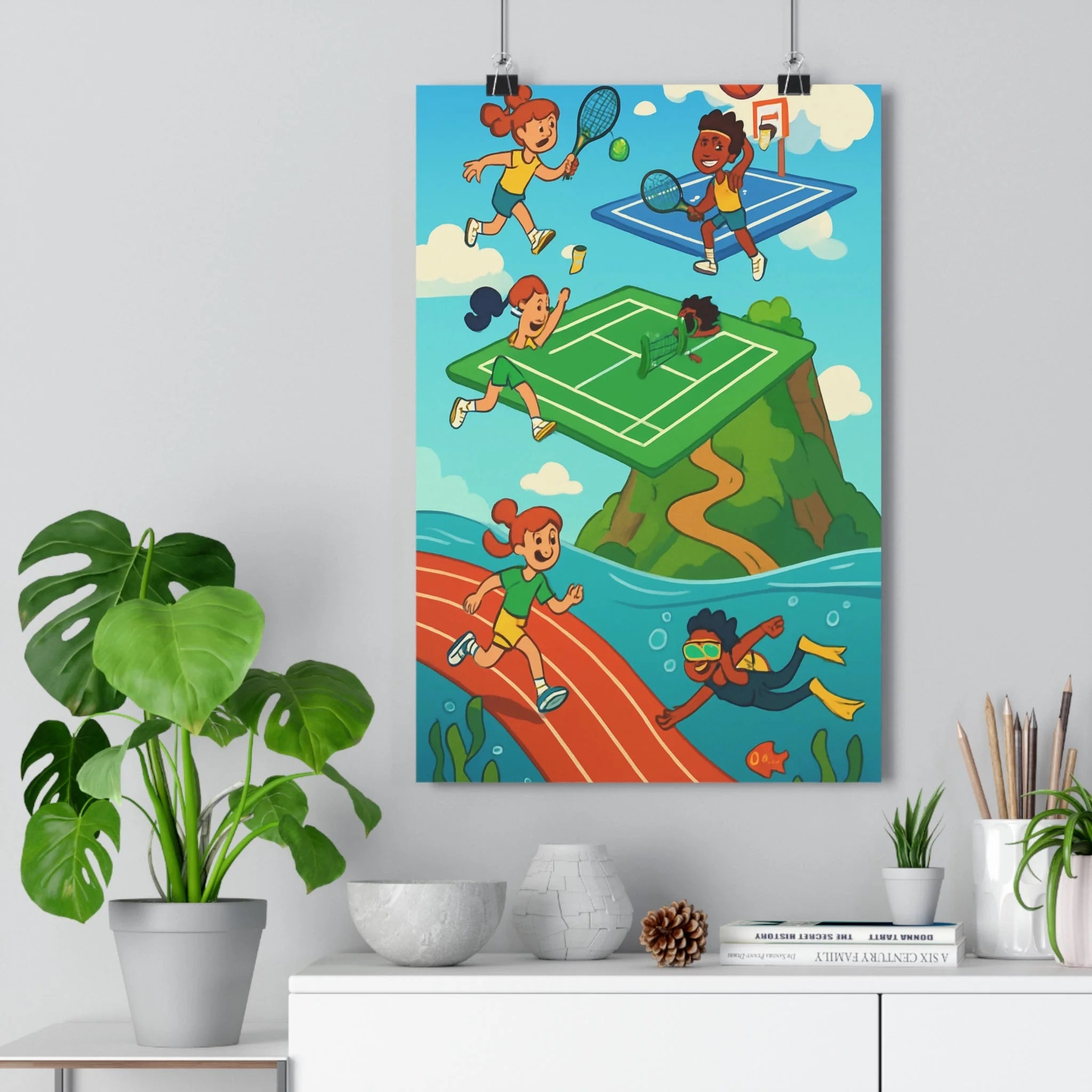 Poster décoratif pastel cartoon enfant aventure joyeux sportif mural fantastique chambre design unique qualité