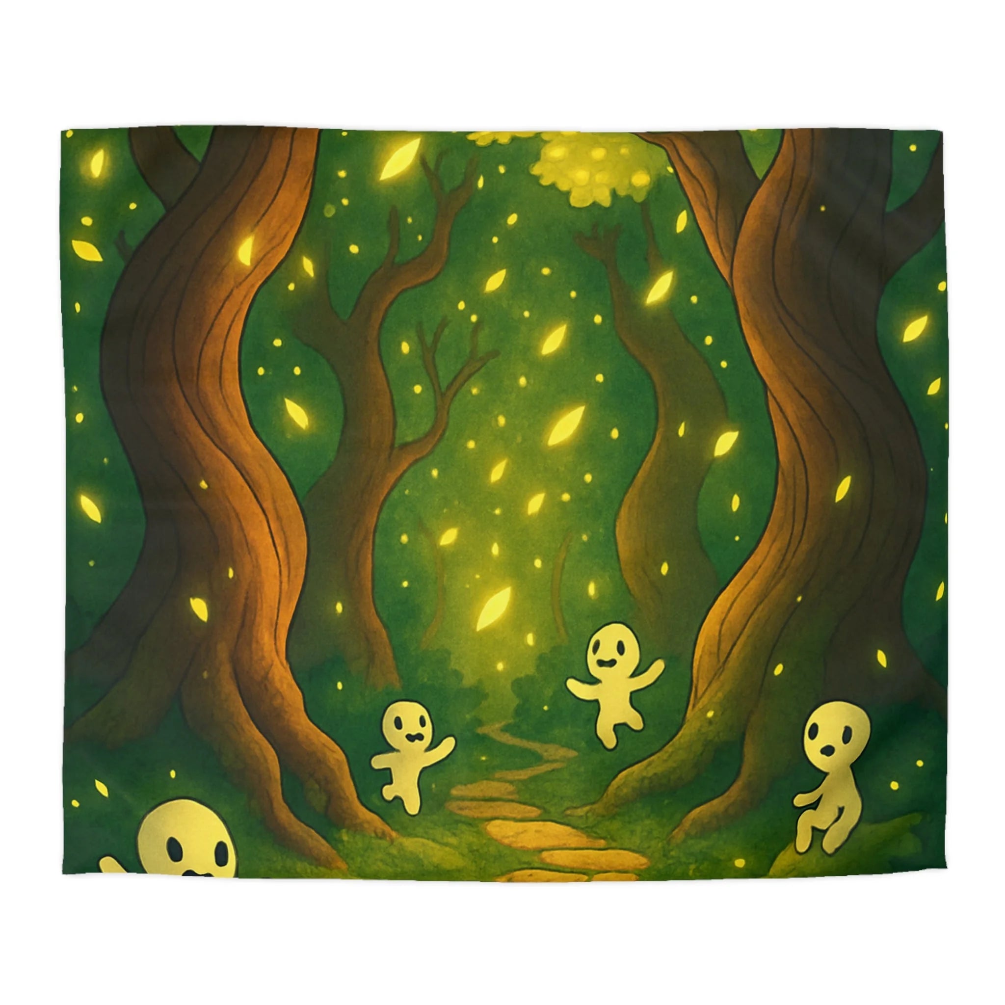 Housse de couette motif forêt magique avec créatures lumineuses ambiance apaisante