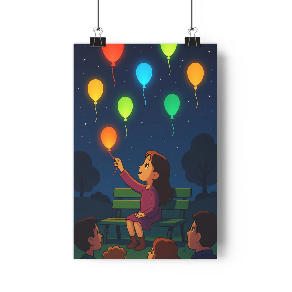 Poster décoratif animé coloré orange bleu vert rouge nuit étoilée enfant espoir lumière contrastes