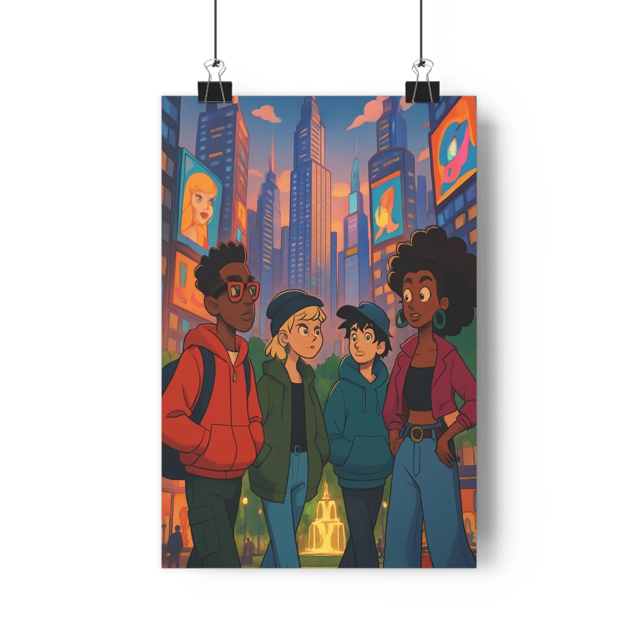 Poster décoratif moderne animé urbain New York gratteciels lumineux orange salon intérieur dynamique 30x46
