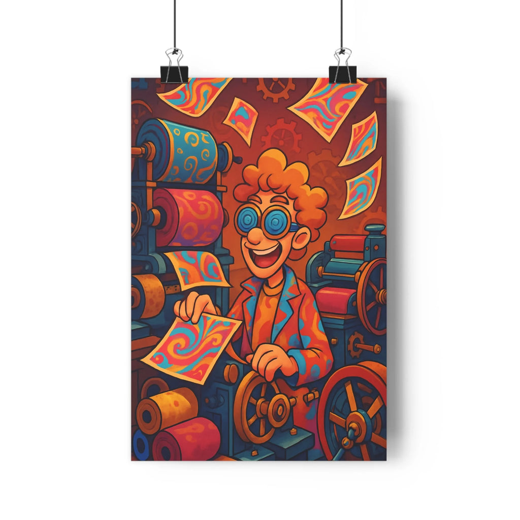 Poster décoratif steampunk cartoon joyeux orange bleu rose salon bureau créatif vibrant coloré unique
