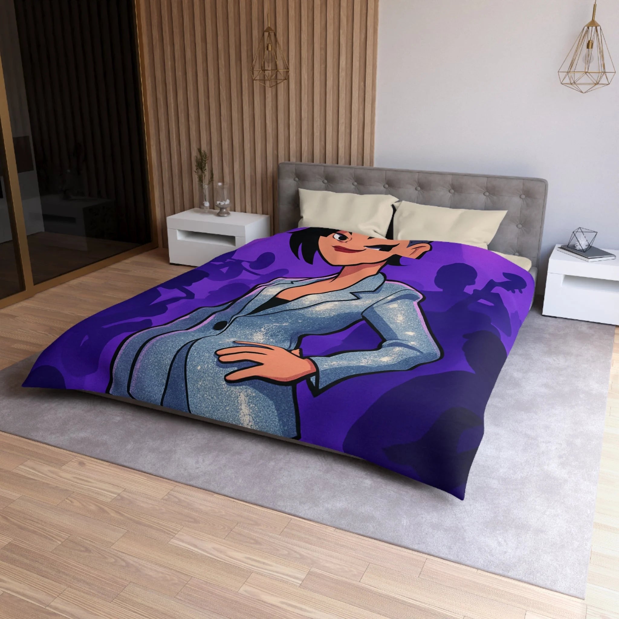 Housse de Couette Moderne avec Motif de Musicienne en Lumière Scintillante