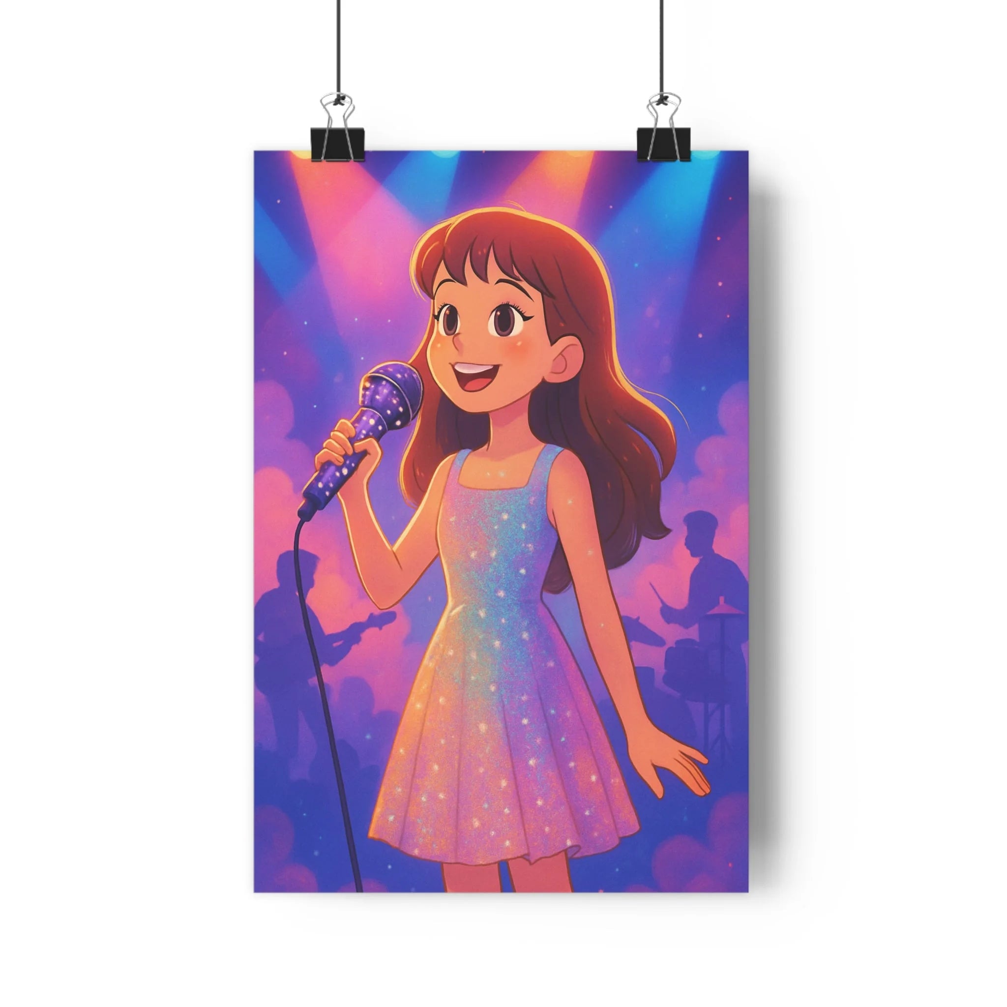 Poster décoratif cartoon chanteuse scène multicolore joyeux adolescent chambre créatif art vibrant 30x46 dynamique
