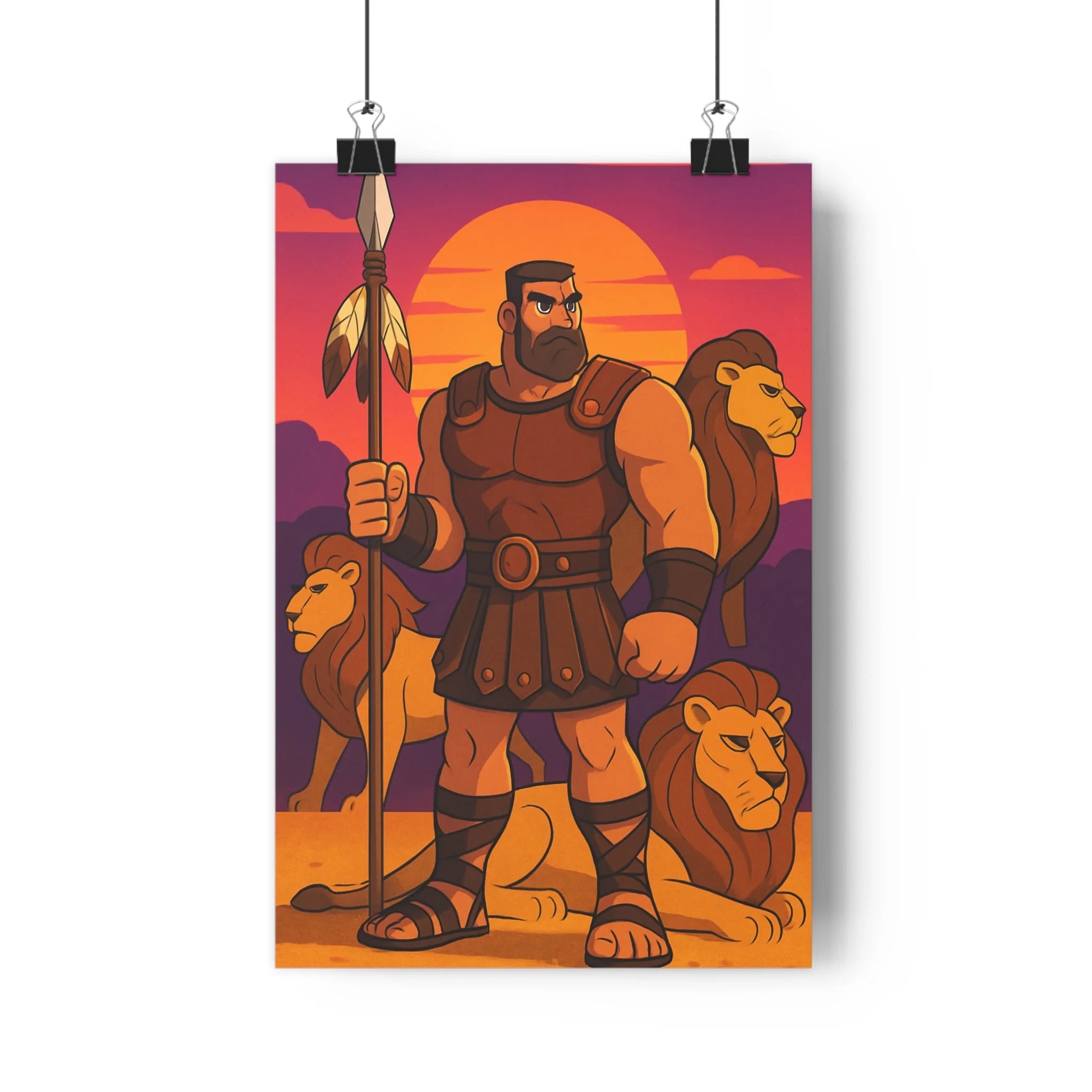 Poster décoratif anime épique coucher soleil guerrier lions salon chambre bureau vibrant style qualité