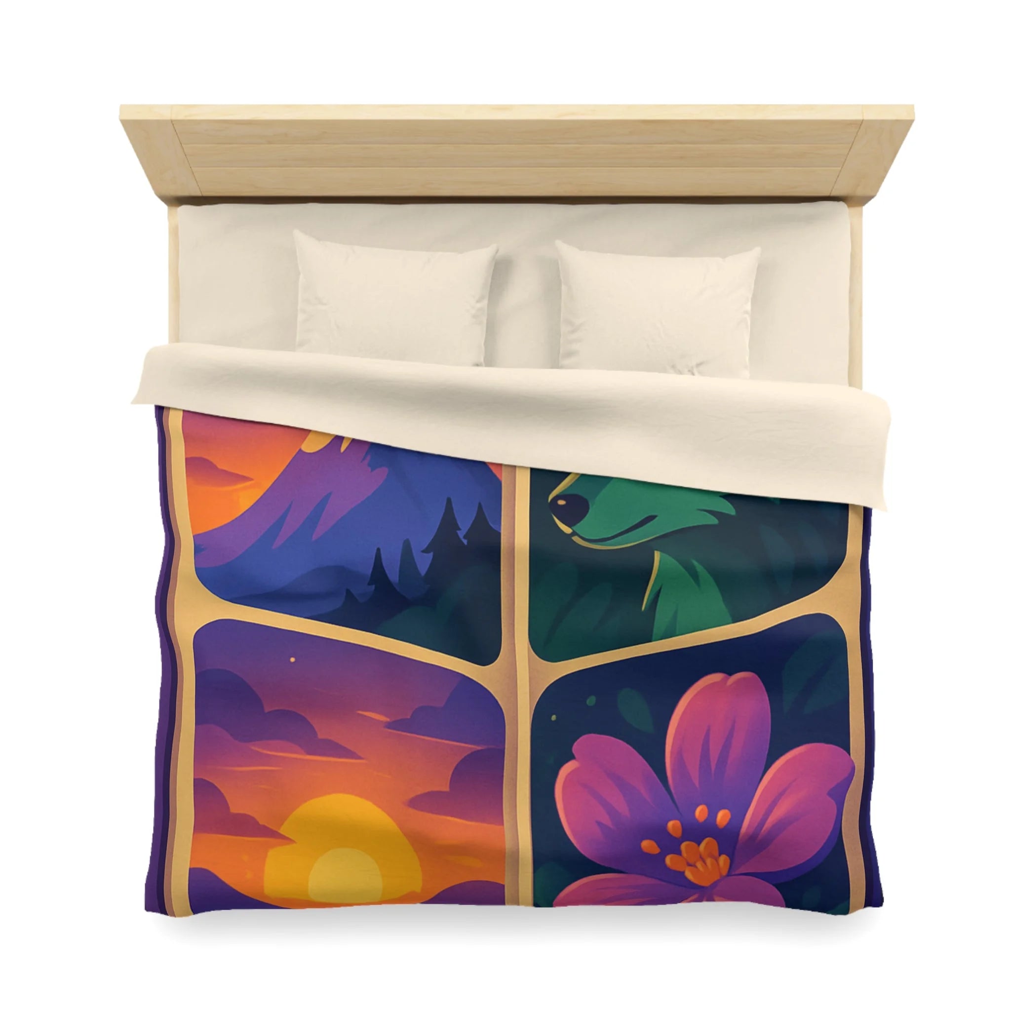 Housse de Couette Paysage Montagne Forêt Animale Florale Vibrante pour Chambre Moderne