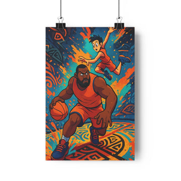 Poster décoratif graffiti basketball dynamique art urbain coloré orange bleu noir chambre sport 30x46