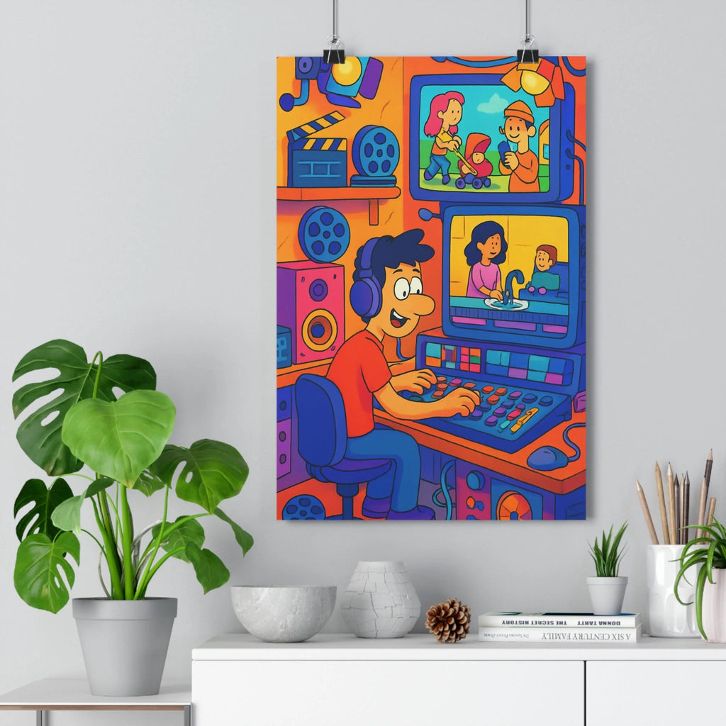 Poster décoratif cartoon créatif coloré bureau joyeux artiste studio mixage audio inspirant dynamique innovant