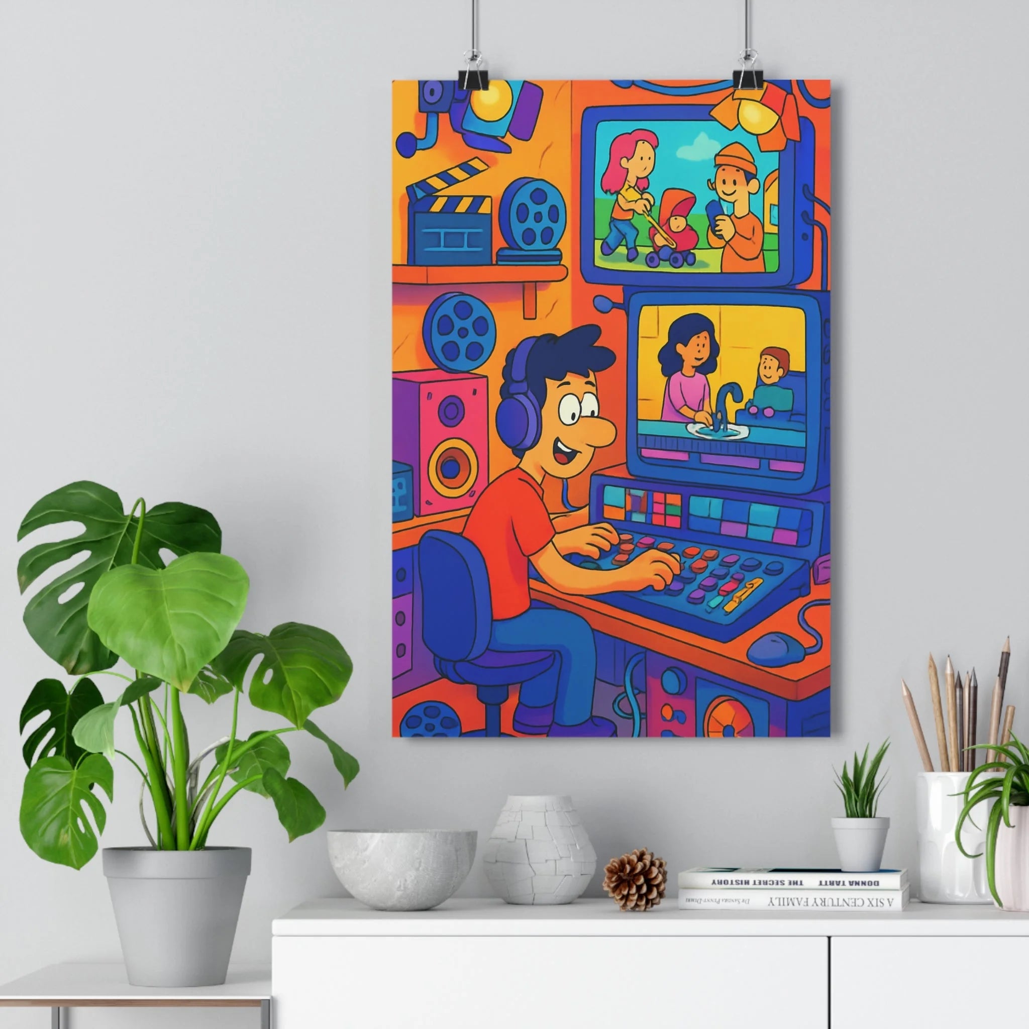 Poster décoratif cartoon créatif coloré bureau joyeux artiste studio mixage audio inspirant dynamique innovant