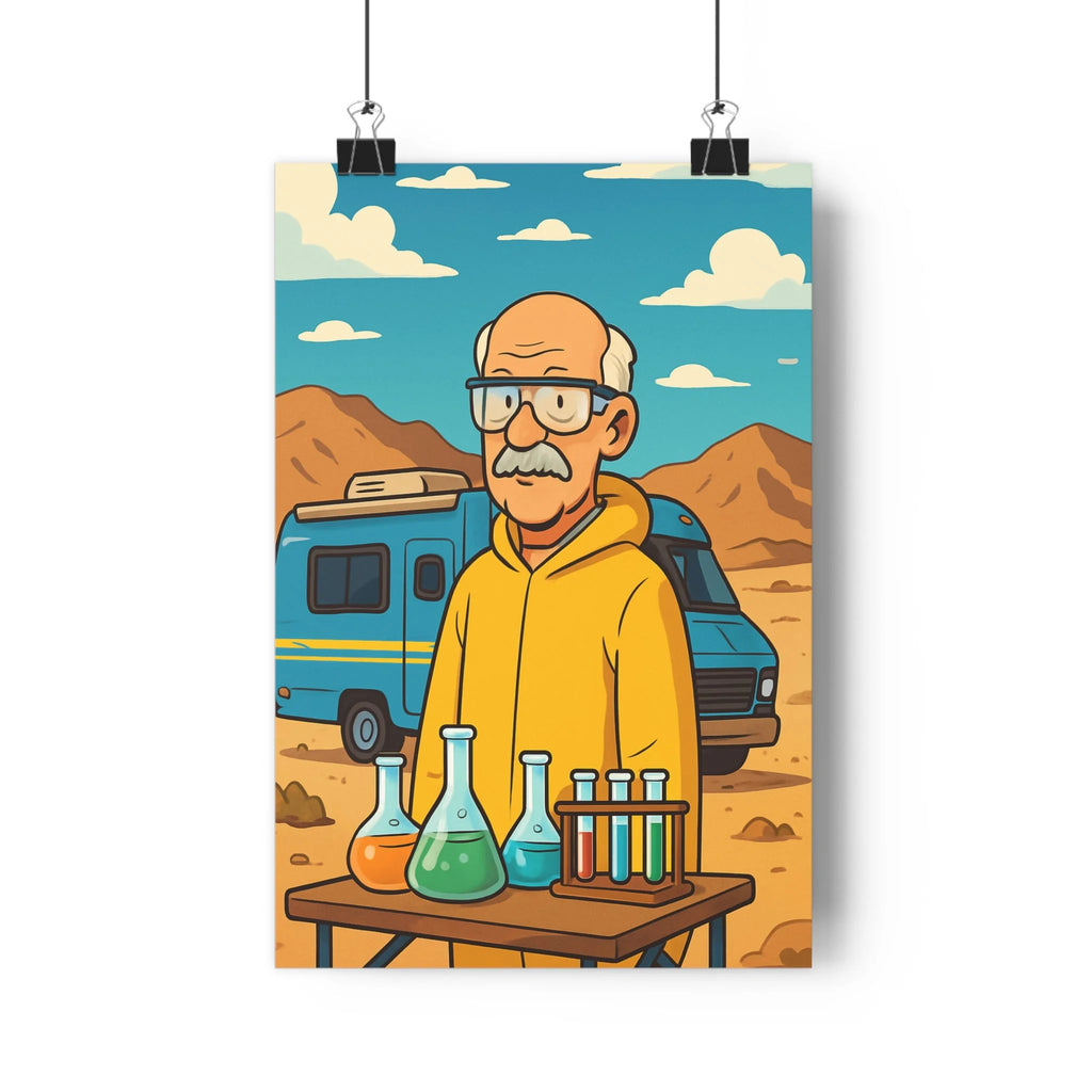 Poster décoratif jaune bleu cartoon moderne salon chambre dynamique désert montagne lunettes laboratoire aventures