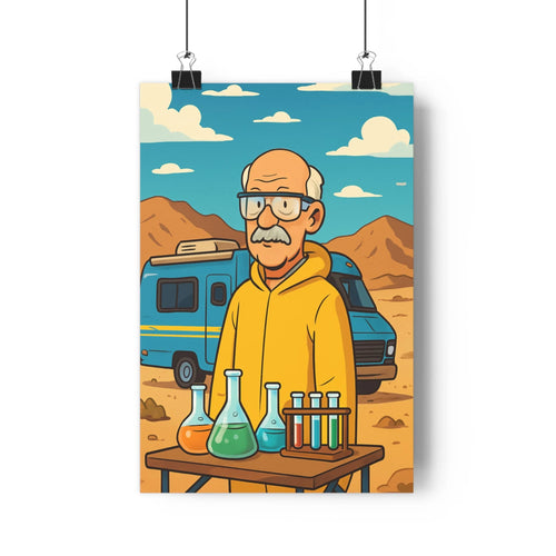 Poster jaune bleu lunettes montagne désert scientifique concentrateur cartoon simple coloré vehículo tableau expérimentation chambre salon