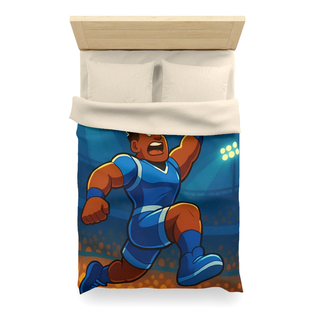 Housse de couette sportive illustrée avec joueur de basketball dynamique et ballon lumineux