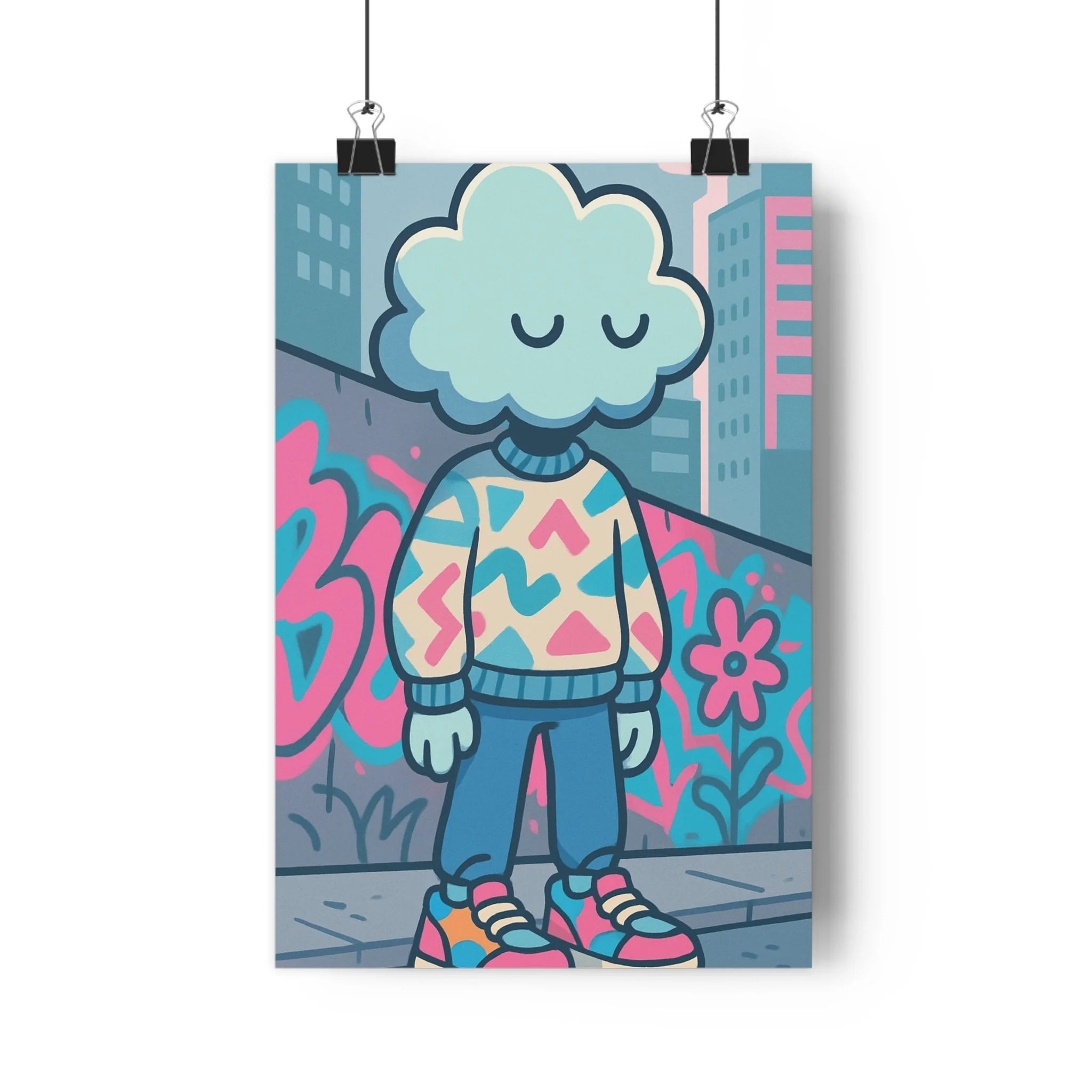 Poster décoratif moderne créature pastel bleu rose turquoise urbain joyeux bureau salon 30x46cm qualité