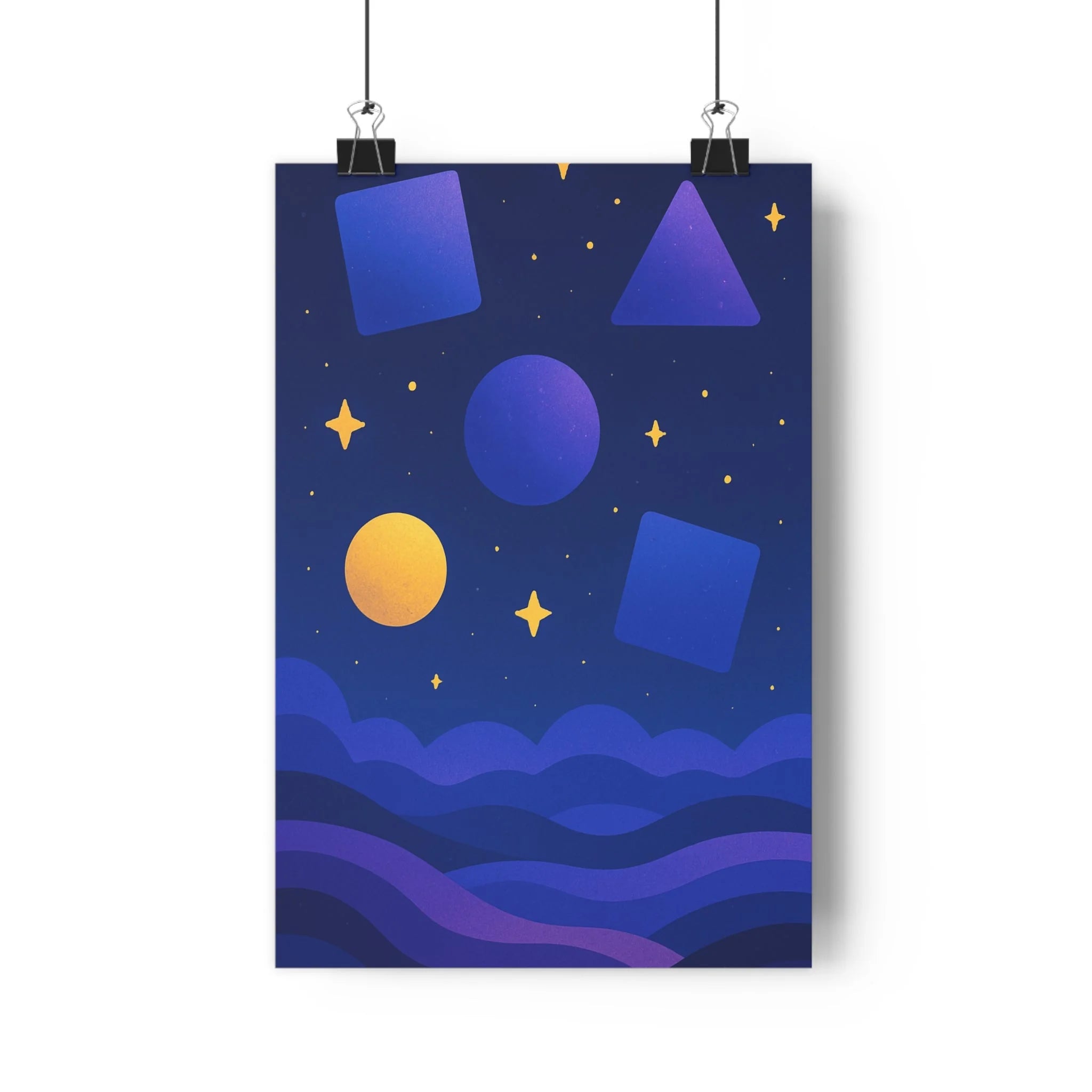 Poster décoratif géométrique pastel bleu violet cartoon apaisant chambre détente moderne 30x46 cm qualité