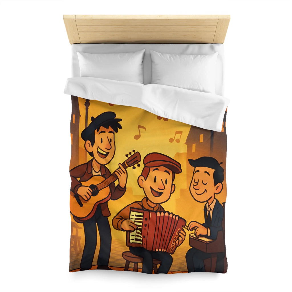 Housse de couette vintage ambiance musicale jazz avec trio de musiciens lumineux