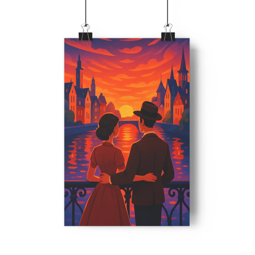 Poster décoratif romantique coucher soleil vibrant cartoon chambre salon ambiance pastel 30x46 cm qualité