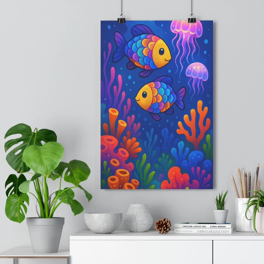 Poster décoratif anime océan mystique coloré vibrant corail poisson enfant chambre créatif 30x46 cm