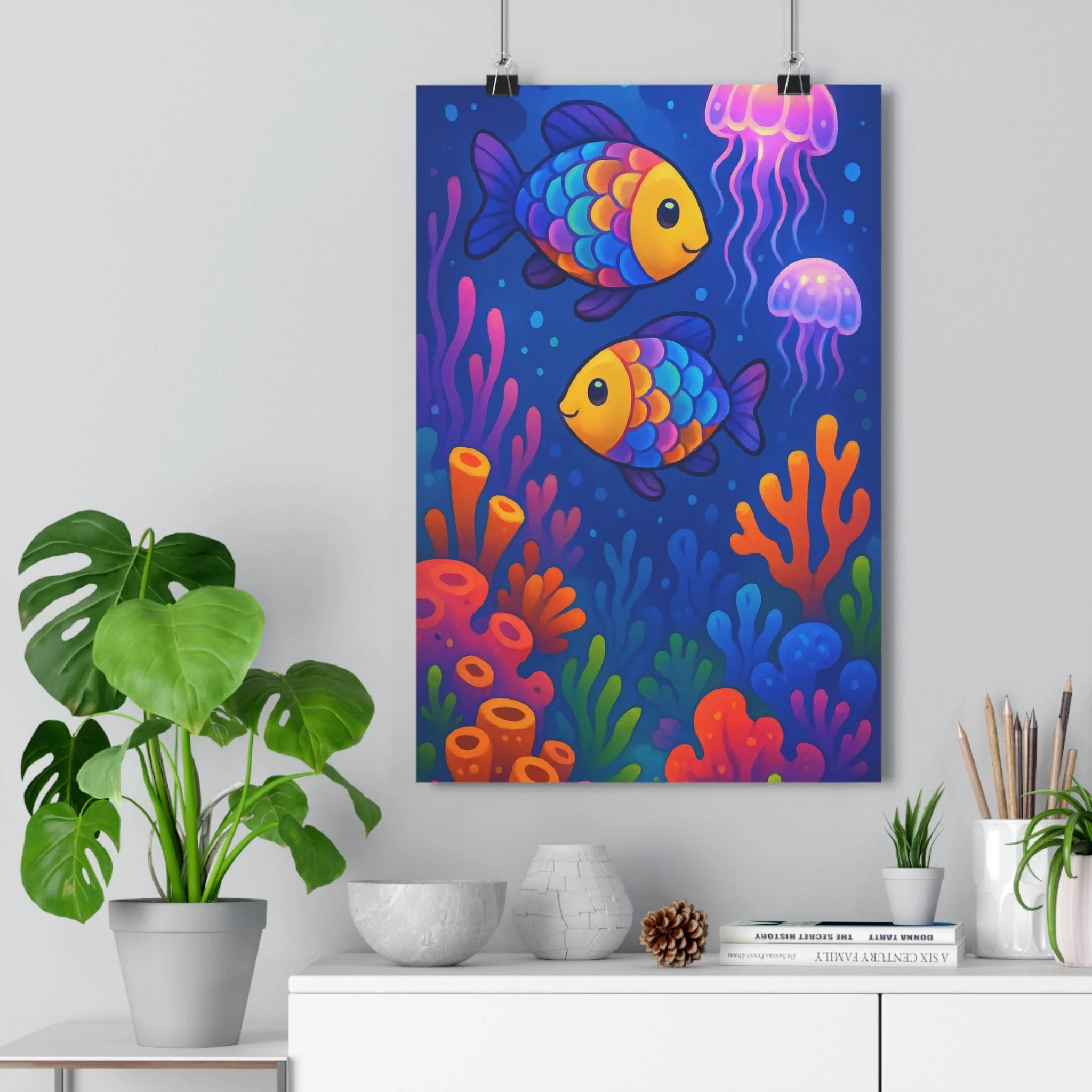 Poster décoratif anime océan mystique coloré vibrant corail poisson enfant chambre créatif 30x46 cm