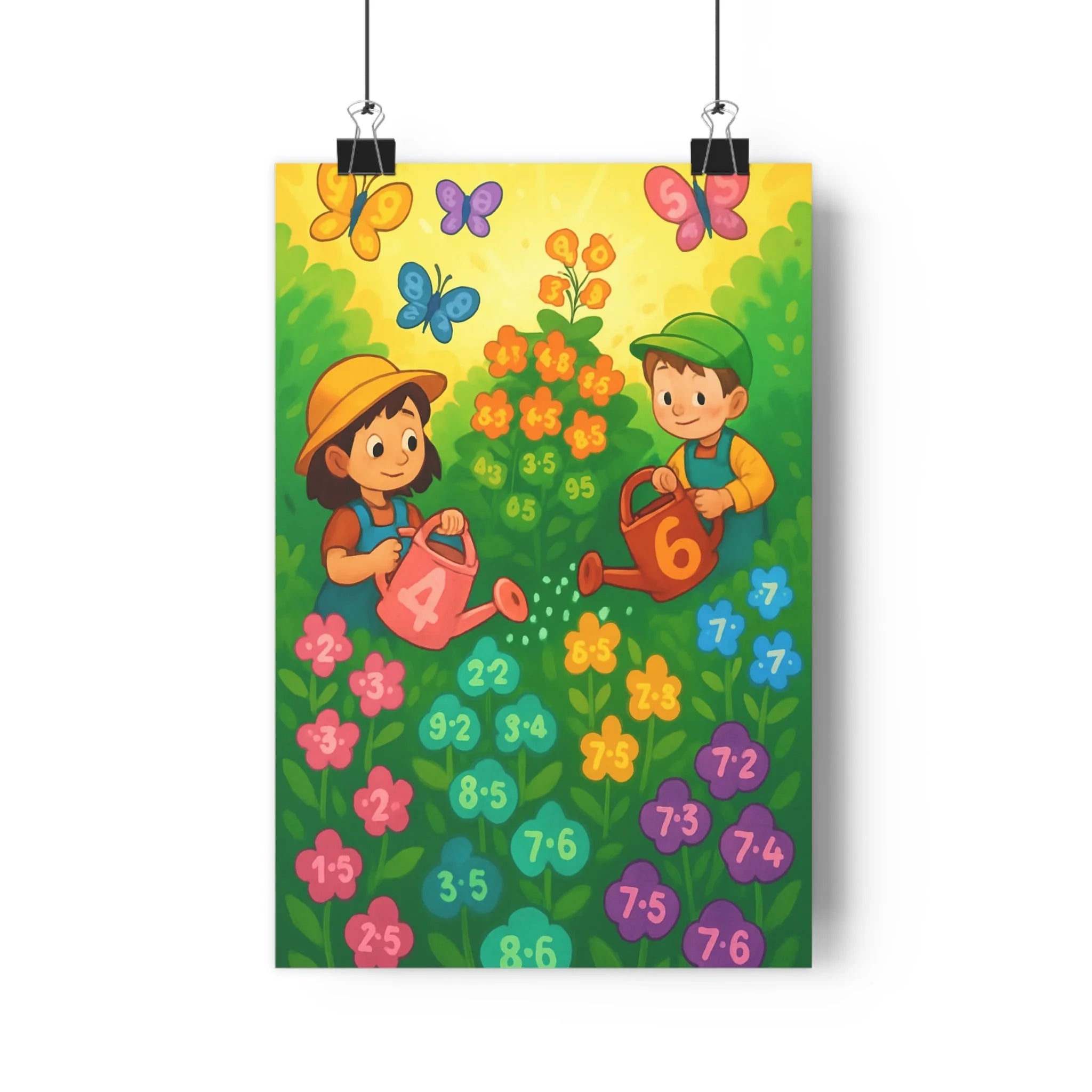Poster décoratif cartoon enfant fleurs colorées multiplication ludique éducatif joyeux chambre classe 30x46 cm