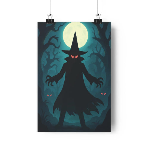 Poster décoratif sombre mystique cartoon bleu noir chambre salon ambiance mystérieuse silhouette captivante design