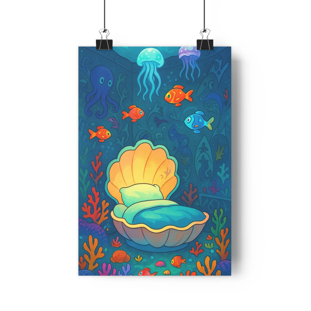 Poster décoratif chambre enfant féerique sousmarin bleu magique fantaisie coloré apaisant moderne 30x46 qualité