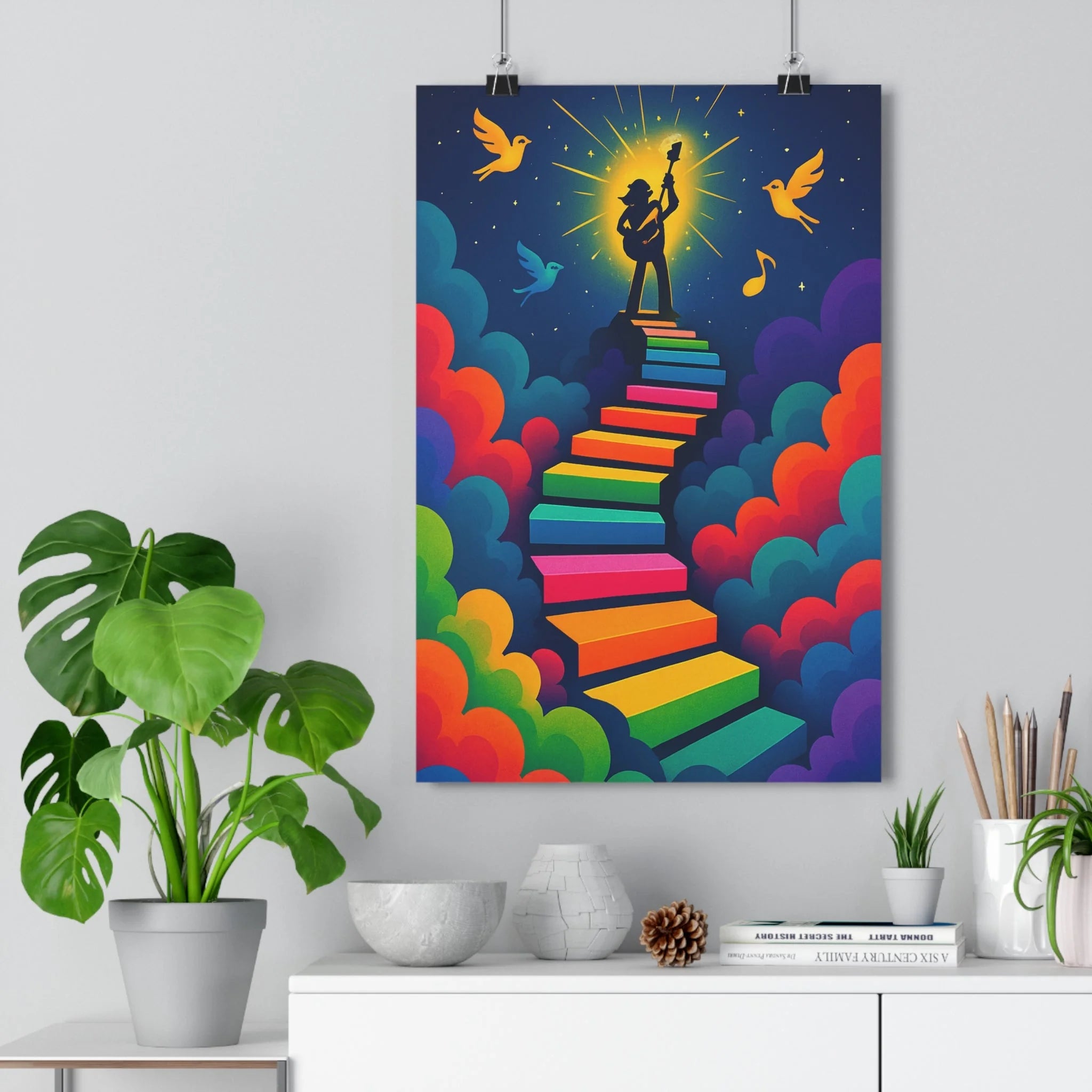 Poster décoratif art déco vibrant coloré arcenciel musique salon chambre joyeux inspirant moderne unique