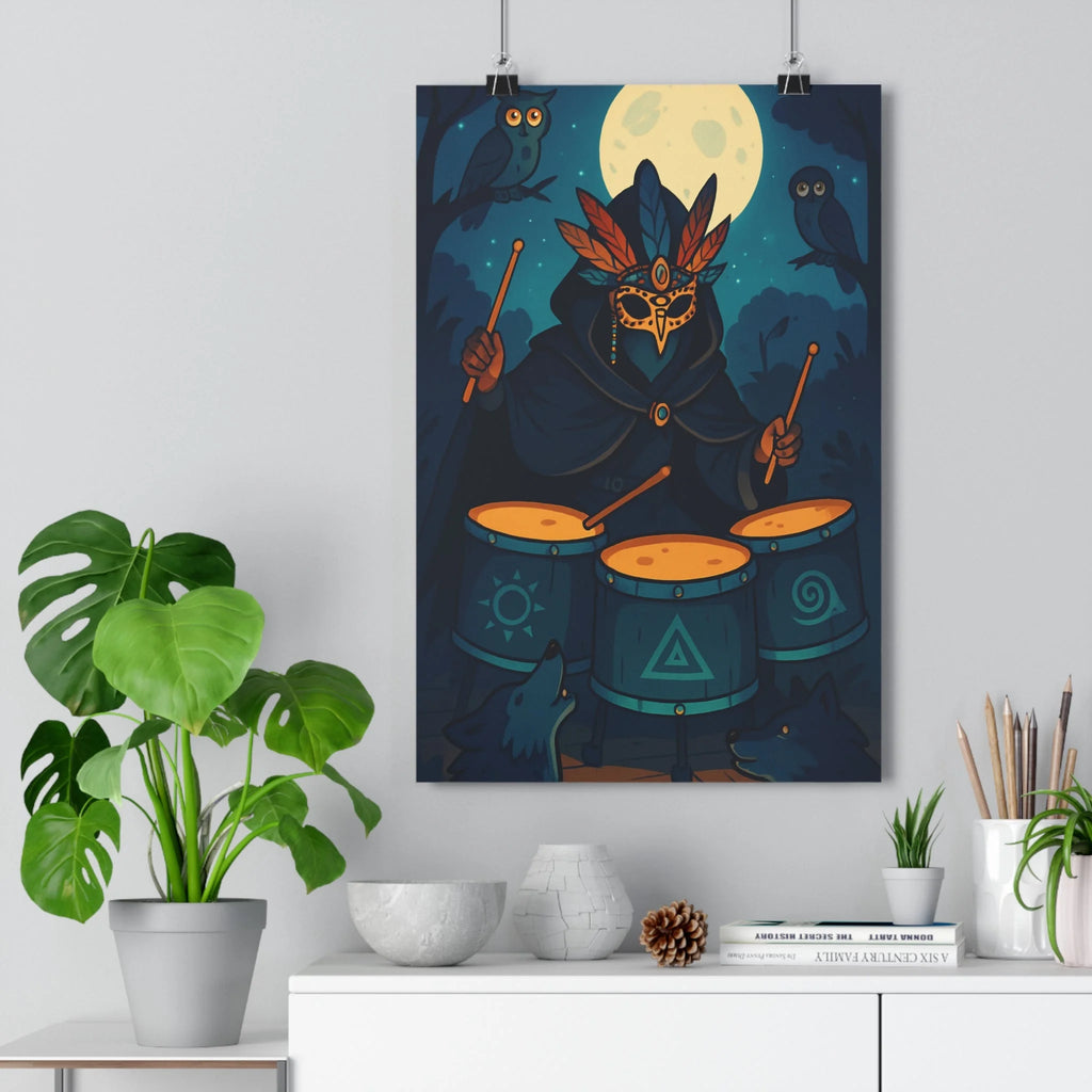 Poster décoratif gothique dessin animé bleu orange mystérieux chambre salon personnage masqué hiboux loups