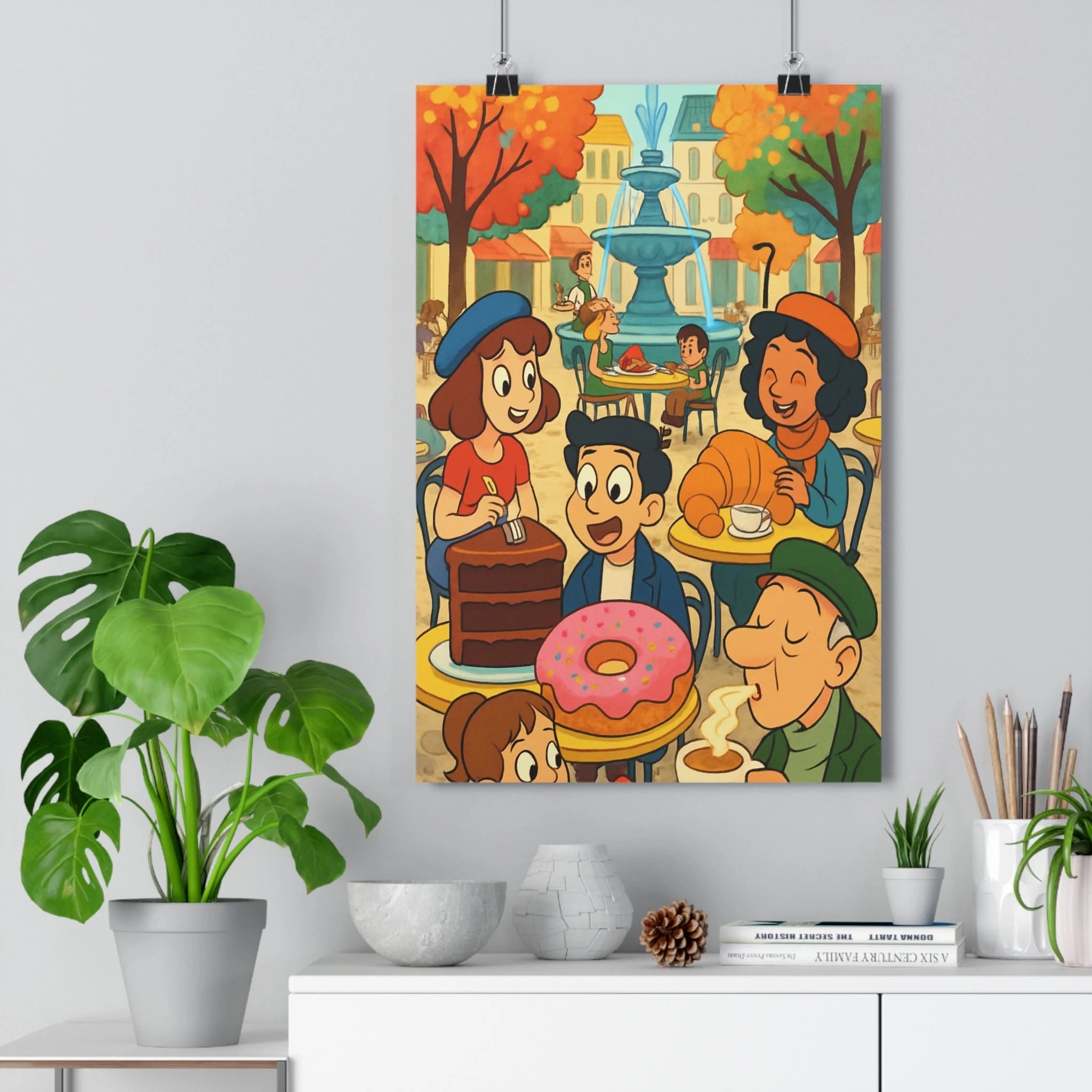 Poster décoratif vintage automne café joyeux salon bureau bleu chaleureux ambiance nostalgique charmant unique